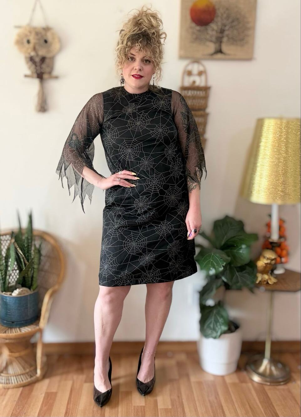 60s 70s Handmade Spiderweb Shift Dress